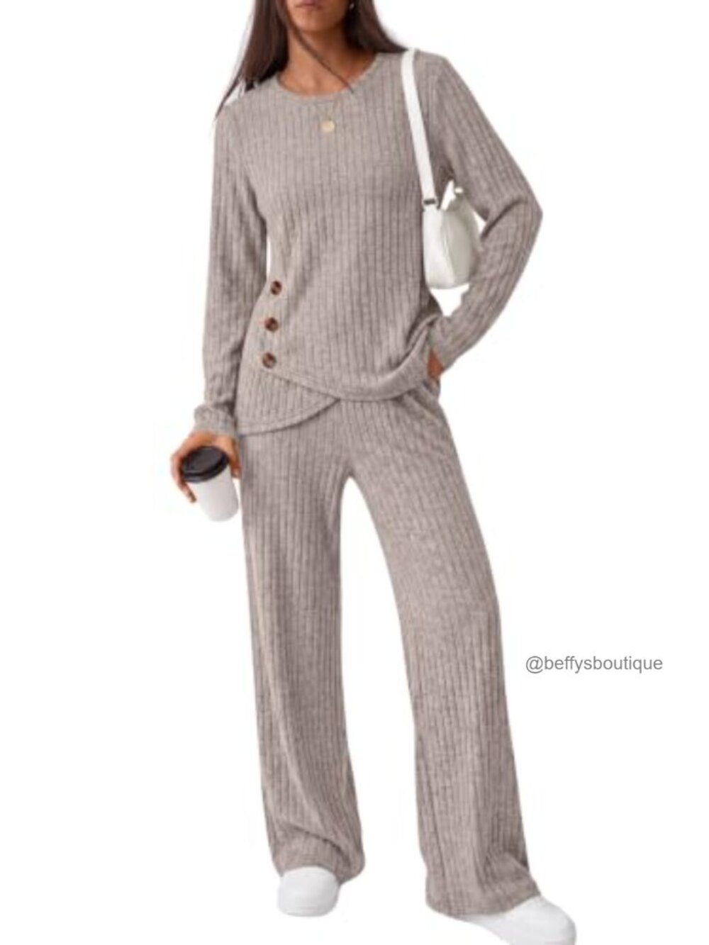 2 Piece Lounge Set Tulip Hem Button Tunic Top & Pants Cozy Fall Outfit